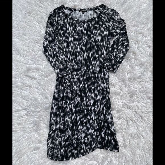Express Long Sleeve Black & White Print Dress XS - Picture 3 of 7